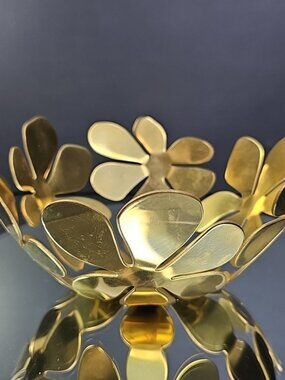 Vintage IKEA Metal Stockholm Bowl Gold Brass Color 8" Floral Daisy